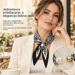 🧣【Set od 4 komada】✨ Ženski svileni šal s biserima i magnetskim zatvaranjem | Elegantan, bez čvorova | Razni printovi 🎀