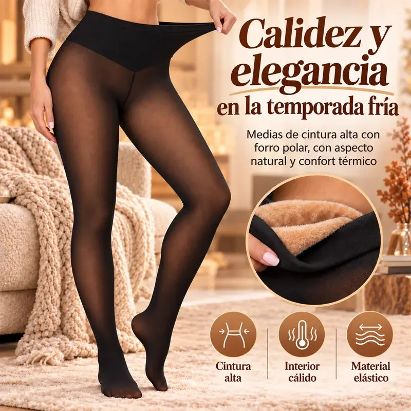 🧦✨ Leggings Térmicos para Mujer con Forro Polar | Efecto Pierna Desnuda, Negro Translúcido, Tiro Alto y Media Integrada❄️