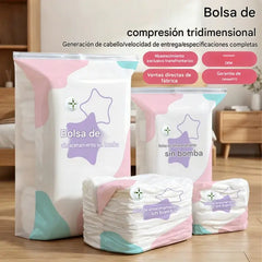 🧳【Juego de 5 piezas】💨 Bolsa de almacenamiento al vacío grande y compresible: no requiere bomba, es a prueba de fugas e ideal para ahorrar espacio en maletas y en casa ✈️