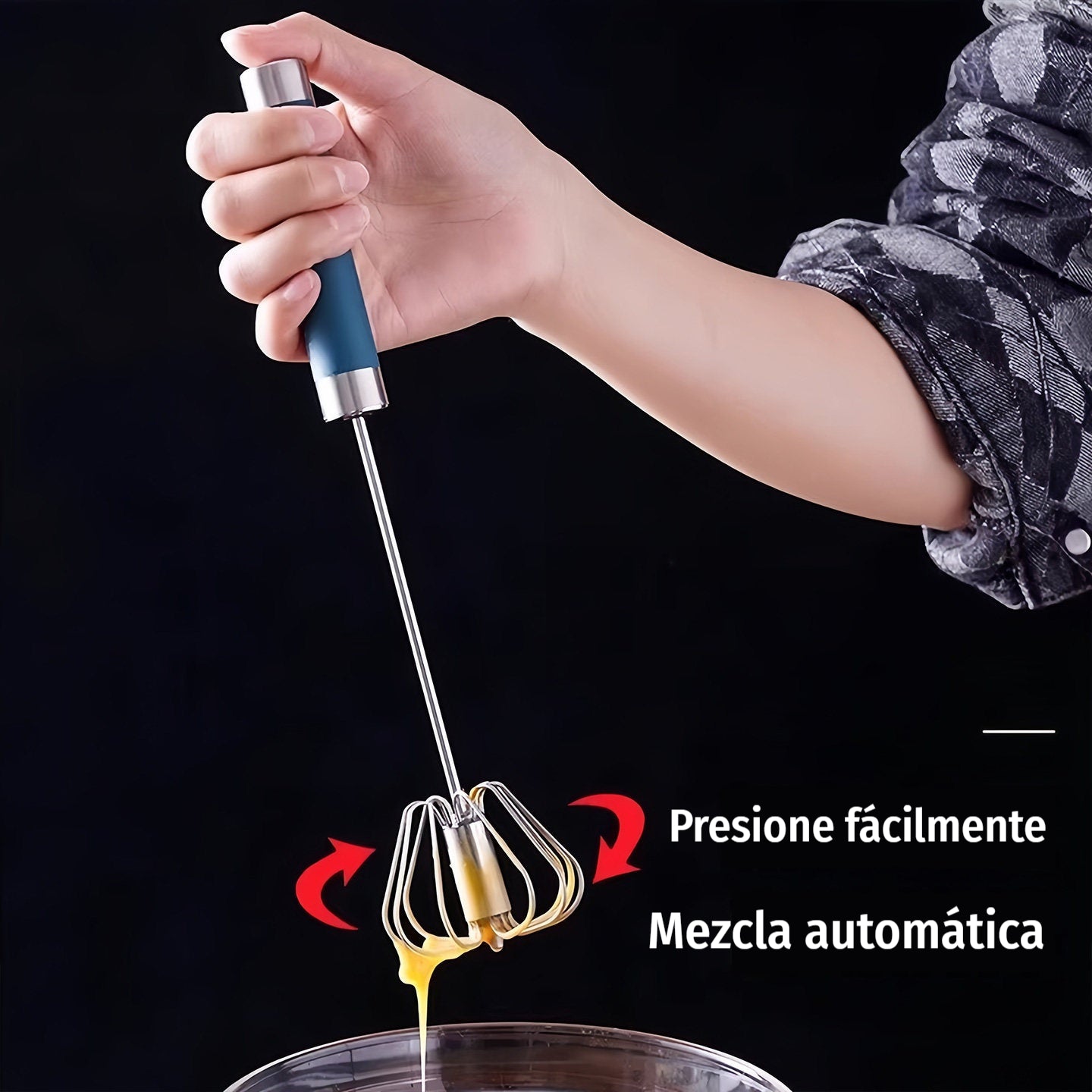 24€【 Conjunto de 2 piezas】Batidor de huevos semiautomático de acero inoxidable