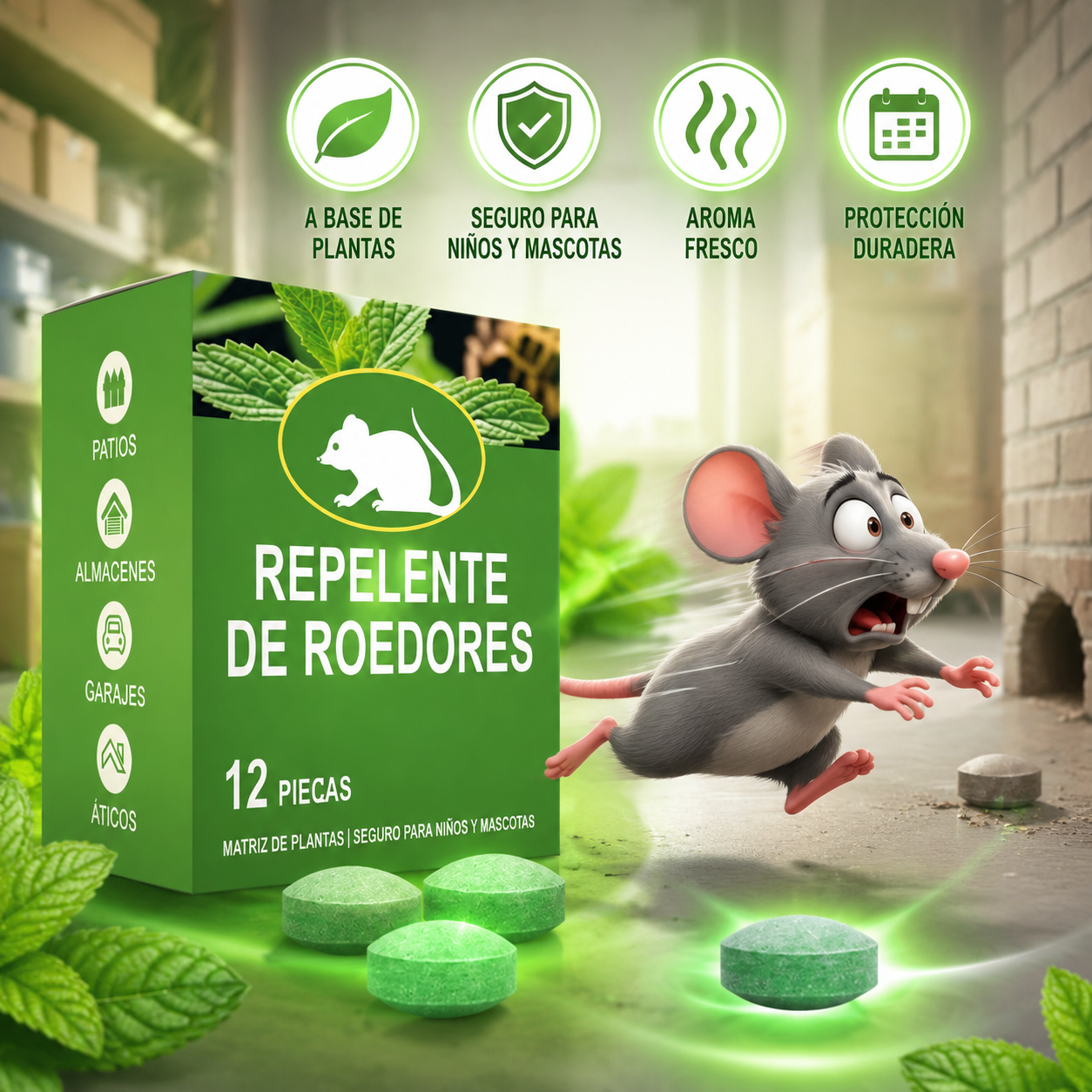 🌿✨ Bolas repelentes naturales para ratas – Repelente de ratas con aceite de menta y limón (12 bolas)