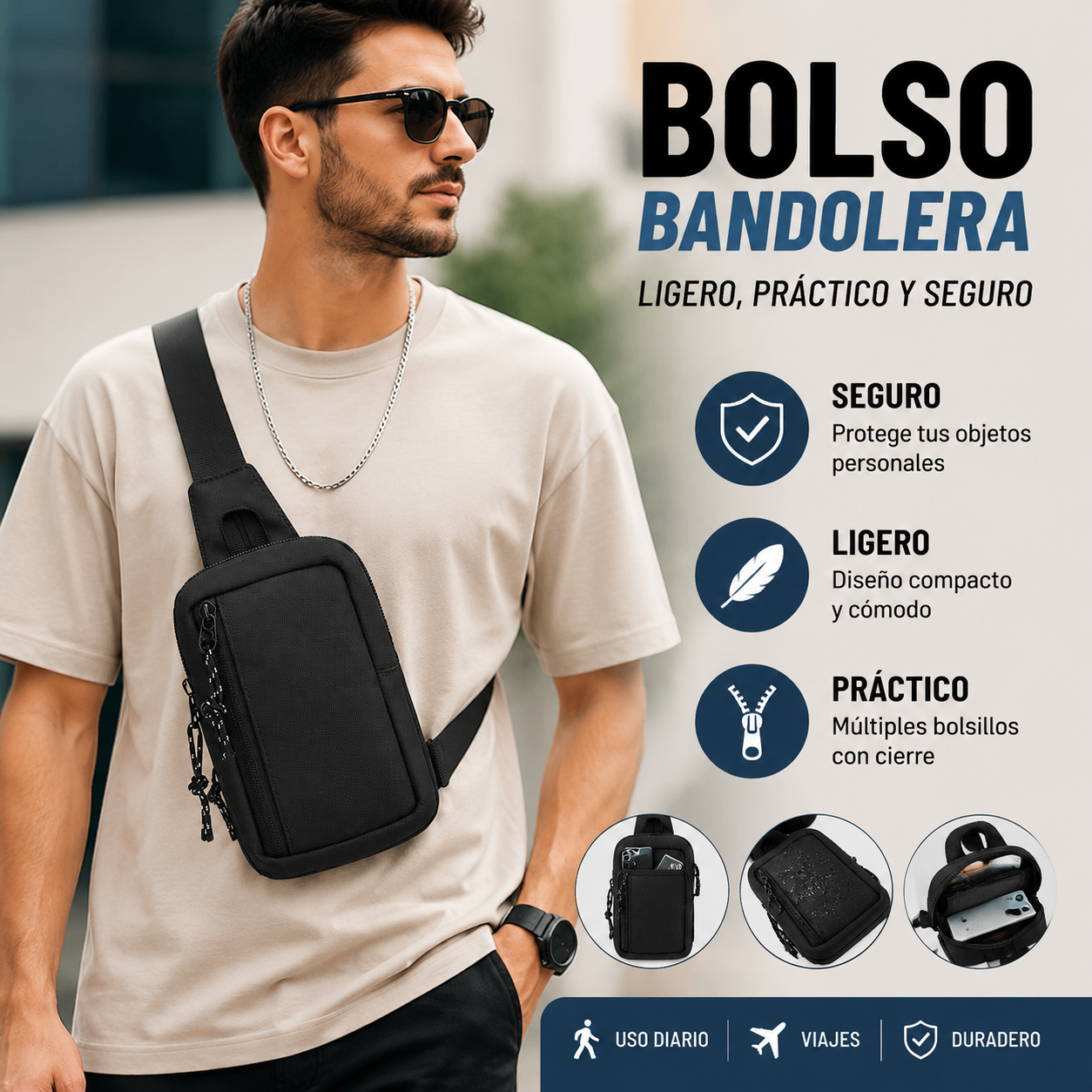 🎒 ¡49% DE DESCUENTO POR TIEMPO LIMITADO! 💥 Bolso bandolera urbano para hombre: minimalista y ligero ✨
