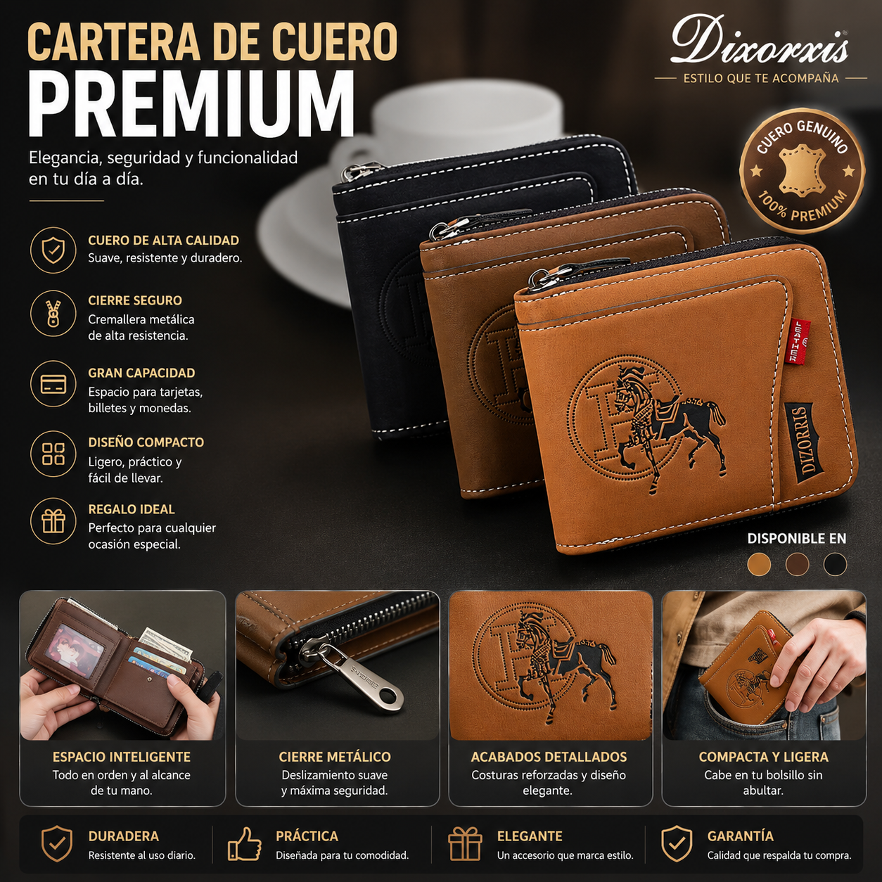🔥🔥【50%OFF】Nueva y elegante cartera corta con cremallera de estilo retro para hombre.