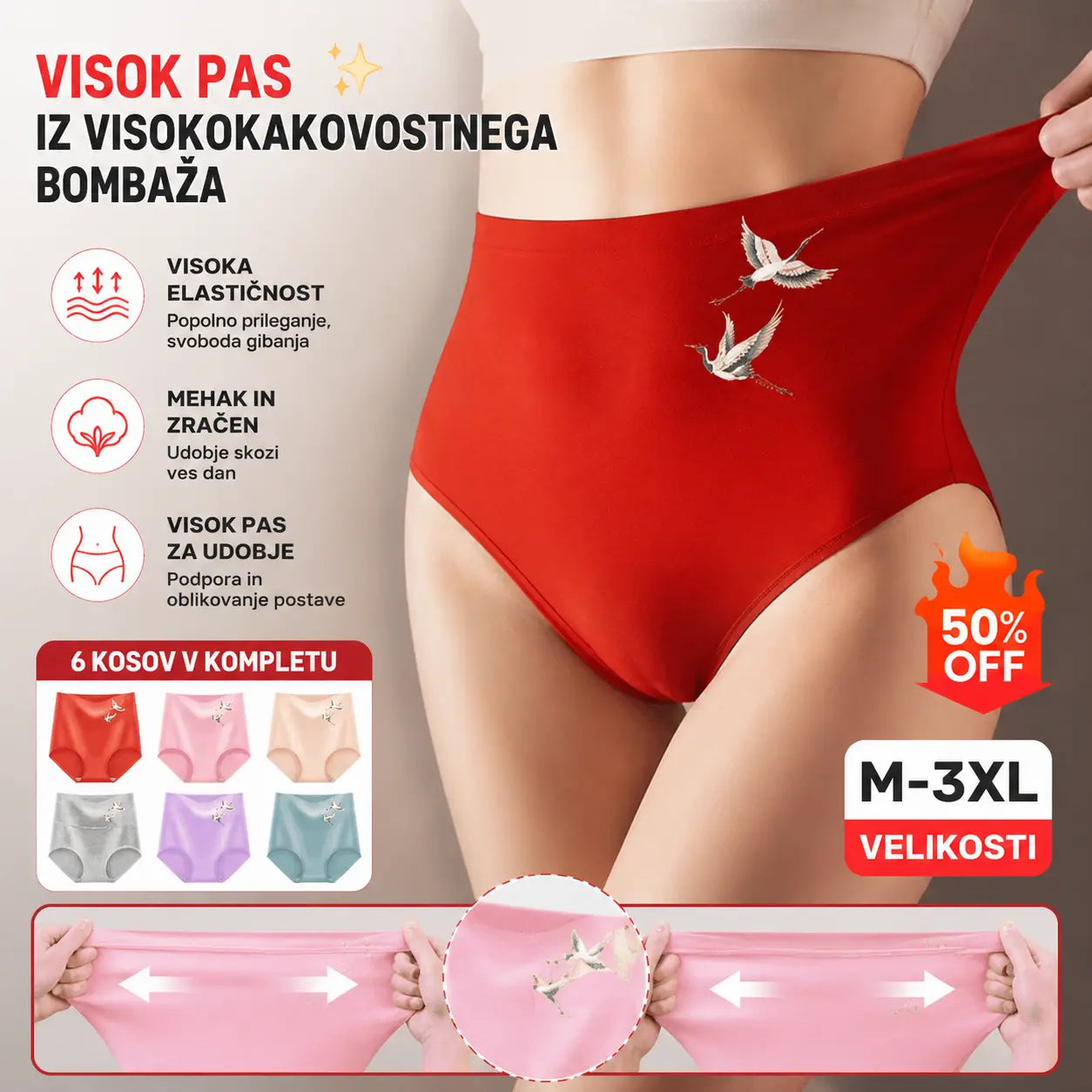 💖Zadnji dan 50 % popusta - 【6 kos】Dvigovalnik zadnjice z visokim pasom iz visokokakovostnega bombaža✨️ (45–105 kg)
