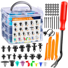 🔥🔥【680 piezas + herramientas de 6 pulgadas + juego de cuatro piezas + almohadilla de esponja + brida】🧰🛠️Juego de hebillas de plástico para tornillos de expansión automotrices