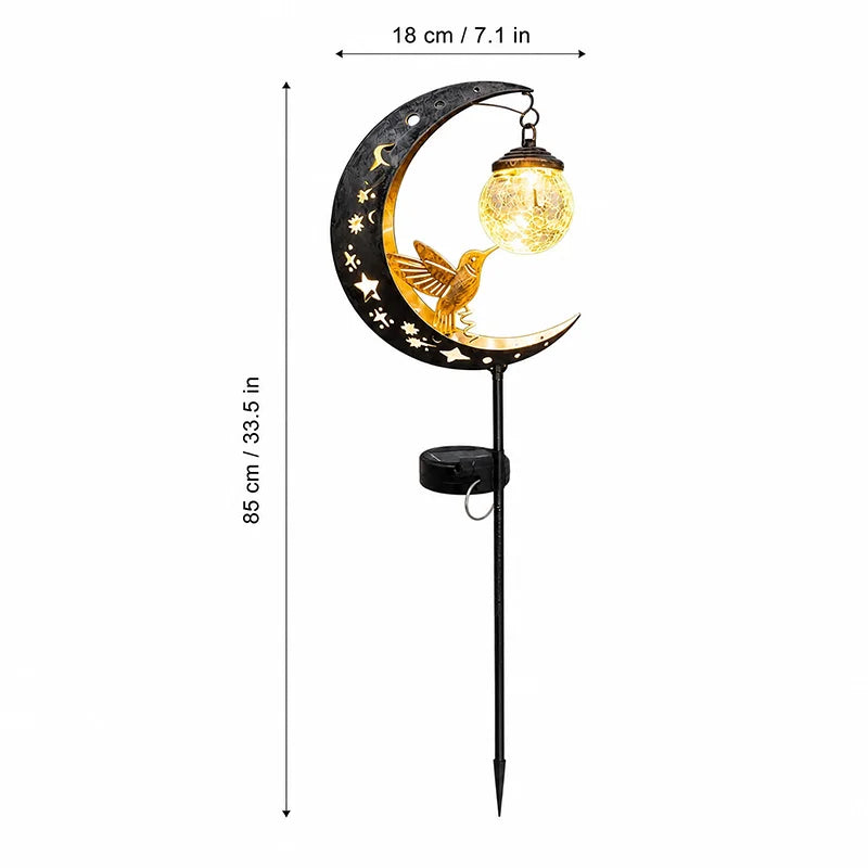 ¡50% de descuento! 🐦🌙 Lámpara solar decorativa para jardín con diseño de colibrí y luna.