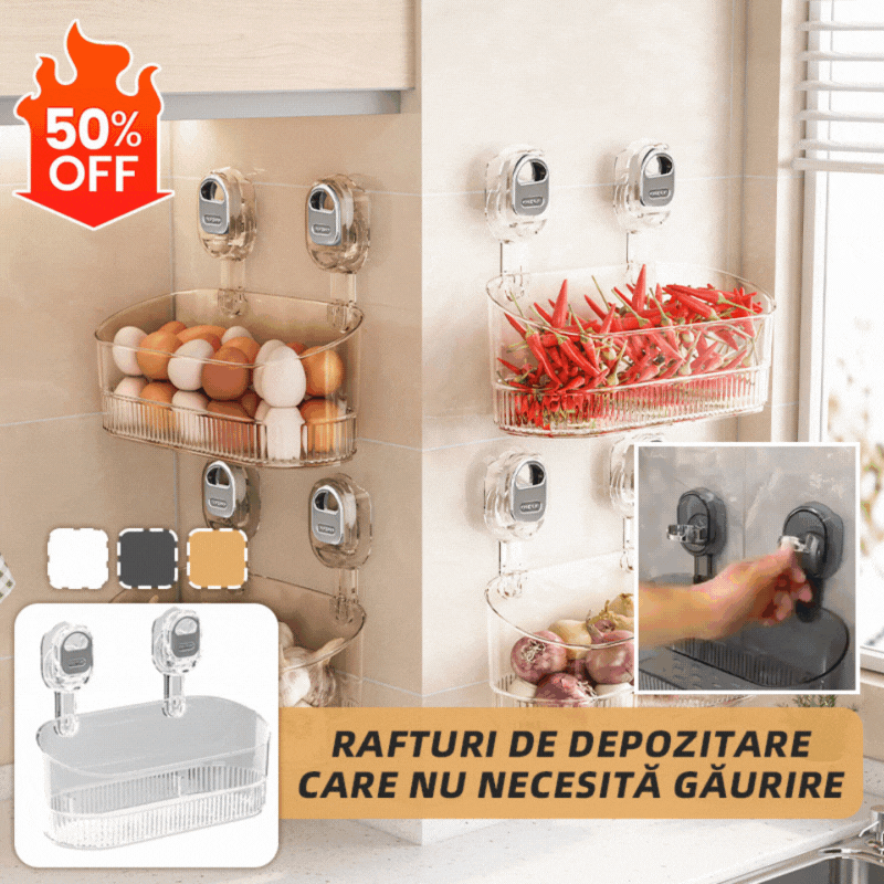 🍽️🔥Estante de almacenamiento con ventosa sin perforaciones, escurridor de pared para cocina y baño