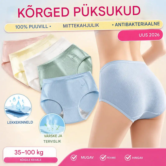 【7 tk 28 euro eest】Uued esmaklassilised kõrge vöökohaga puuvillased aluspüksid – veekindlad ja antibakteriaalsed (2026. aasta kollektsioon) – 【Kehakaalule 35–100 kg】
