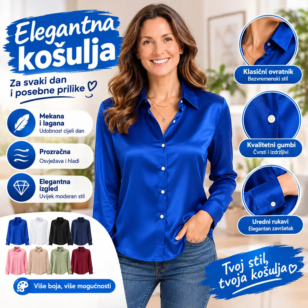👚Ženska satenska bluza dugih rukava s printom - široka radna bluza velike veličine - lagana moderna košulja