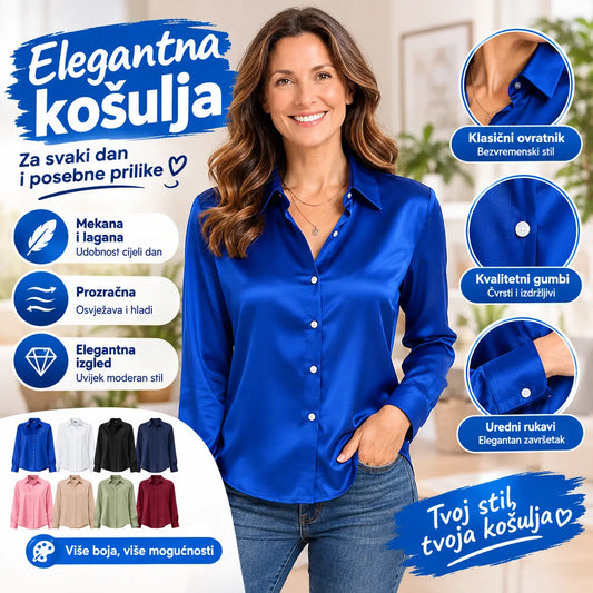👚Ženska satenska bluza dugih rukava s printom - široka radna bluza velike veličine - lagana moderna košulja