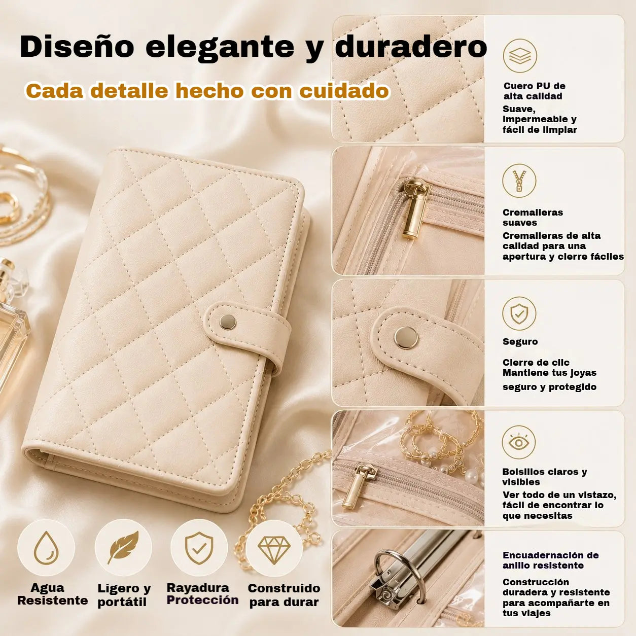🔥📢 ¡Disfruta ahora de un 50% de descuento! 💎✨ Elegante y portátil organizador de joyas con múltiples compartimentos internos.