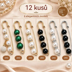 ✨ Elegantní perlové spony pro úpravu pasu a výstřihu (sada 12 kusů: 6 stylů po 2 kusech) 👗 | 💎 Bez nutnosti šití · Elegantní a praktické