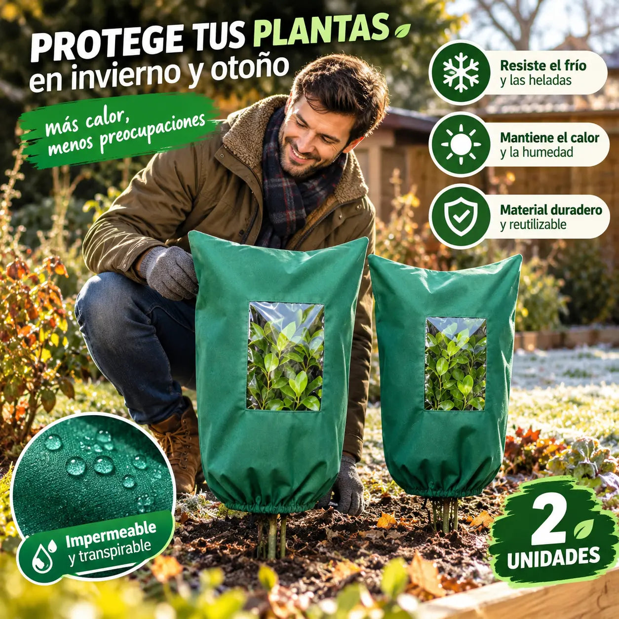 ⏳【Juego de 3 piezas】🌱 Imprescindible para el jardín en invierno | Funda protectora contra heladas: cubierta transpirable y reutilizable para arbustos, macetas y árboles jóvenes.