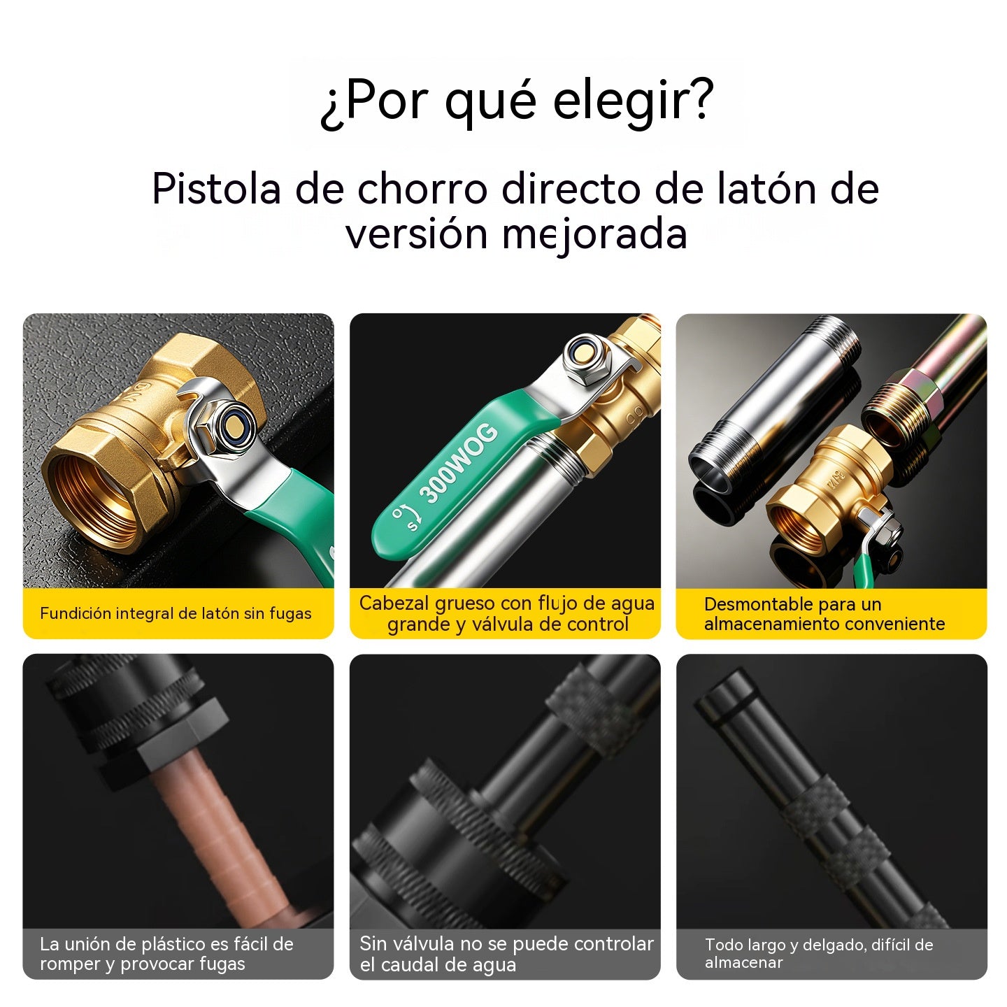 🚿(1 juego: boquilla pulverizadora + abrazadera para tubería de agua + cinta de teflón)💧 Pistola de agua a alta presión: lavado de autos, jardín, 10 veces más presión, multimodo ⚡