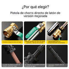 🚿(1 juego: boquilla pulverizadora + abrazadera para tubería de agua + cinta de teflón)💧 Pistola de agua a alta presión: lavado de autos, jardín, 10 veces más presión, multimodo ⚡
