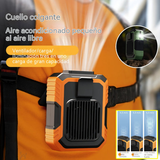 🔥【Enfriamiento rápido】Nuevo ventilador multifuncional de alta velocidad para exteriores, montado en la cintura, con linterna y carga USB.