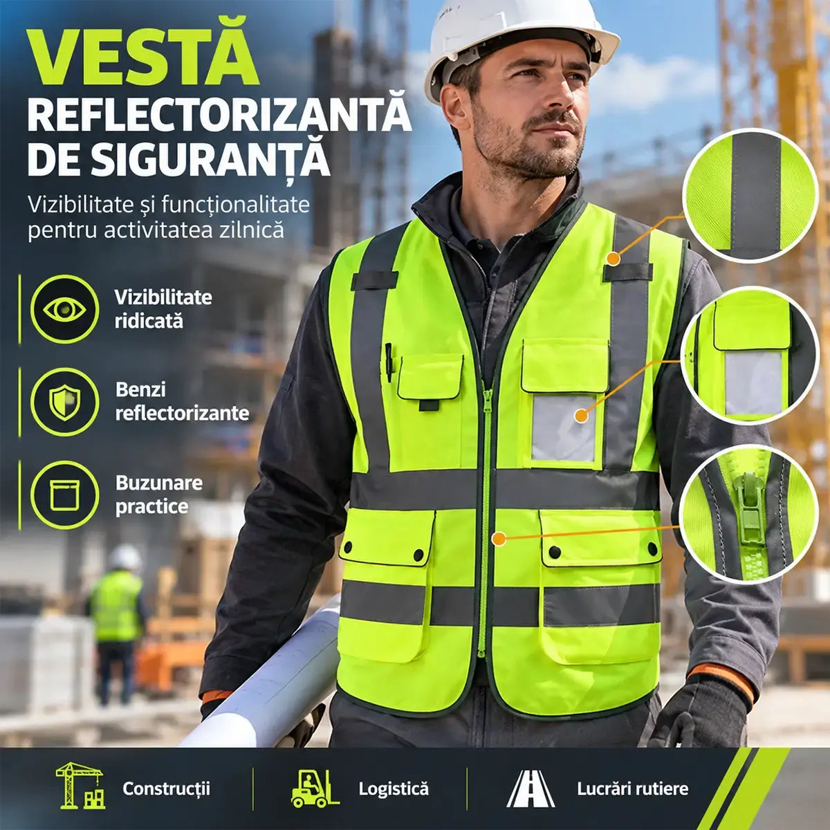 🦺 Chaleco de seguridad reflectante multibolsillos: ¡Máxima visibilidad de 360° y practicidad para cualquier entorno de trabajo!
