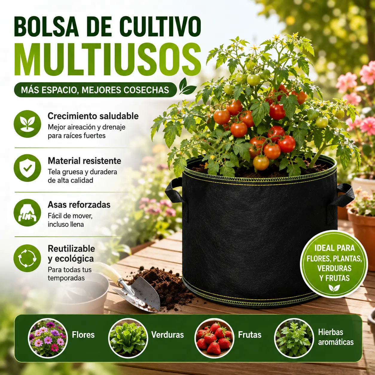 🌱【Paquete de 5】🌿Bolsas de cultivo de 5 galones — Macetas de tela transpirable de alta resistencia con asas🧺🏡