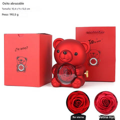 ✨Adorable osito de peluche con rosa preservada - Osito de peluche decorado con una rosa real, en una hermosa caja de regalo - Regalo romántico para el Día de la Madre, bodas, aniversarios, despedidas de soltera, Navidad y San Valentín.