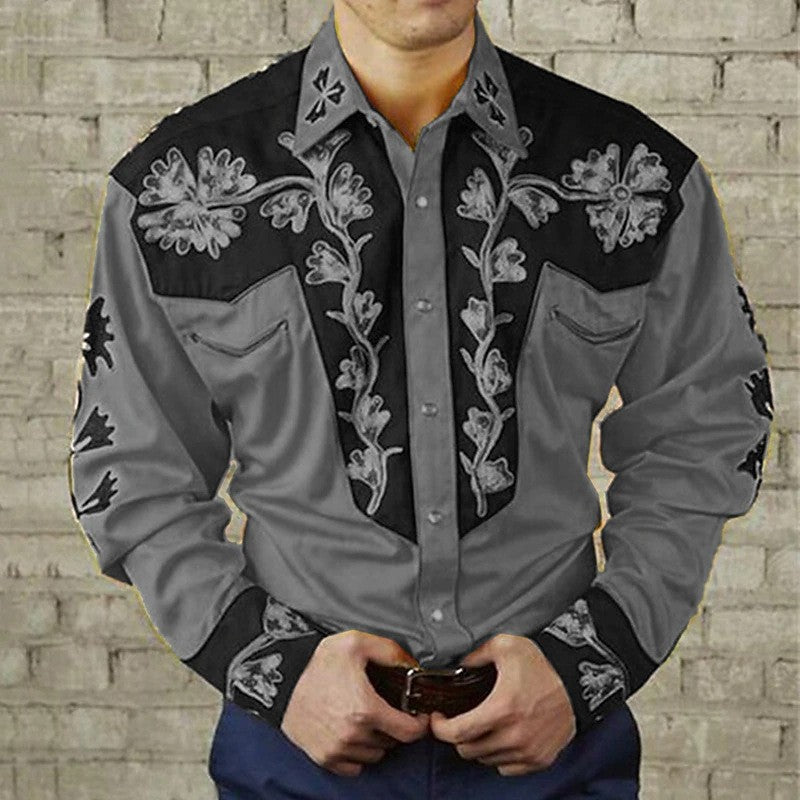 💥【S-3XL】Camisa de manga larga para hombre con estampado floral vintage