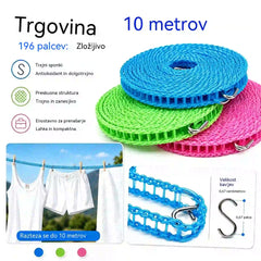 💥【3 kosi】🔗 Nedrseča in vetrovno odporna vrv za perilo 👕 Preprečuje kaos pri perilu v vetru 🌬️