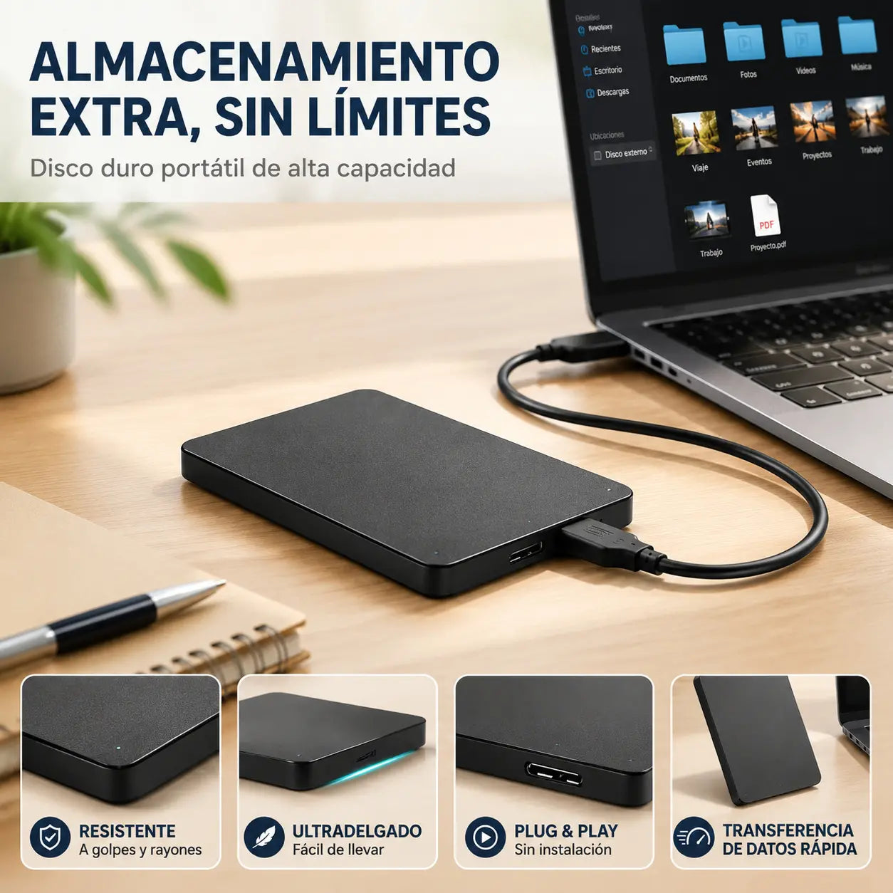 【4TB】 Actualiza a un disco duro externo portátil/disco duro mecánico de mayor capacidad.