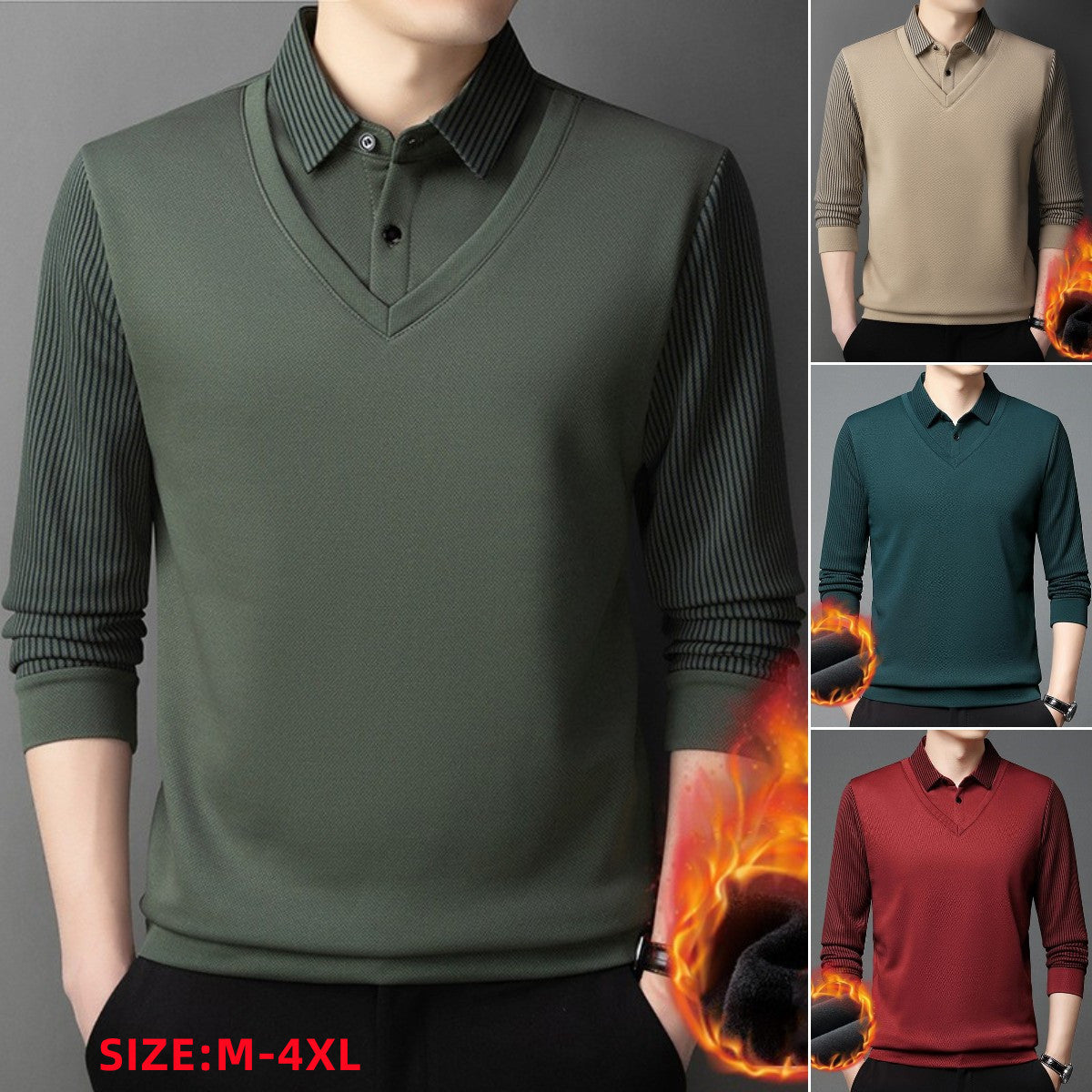 👔[M-4XL]Suéter de dos piezas de chenilla sintética para hombre con terciopelo y engrosamiento para mantener el calor