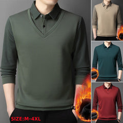 👔[M-4XL]Suéter de dos piezas de chenilla sintética para hombre con terciopelo y engrosamiento para mantener el calor