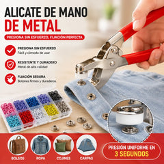 【100 pares de botones + alicates】Nuevo kit de instalación de botones sin costuras multifuncional