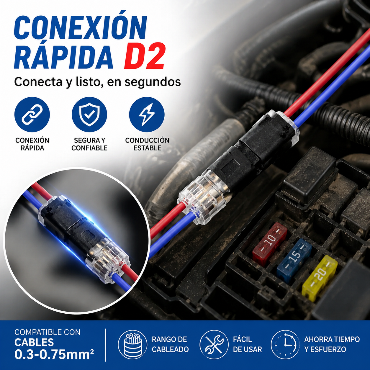 🥳 ¡50% de descuento! ⏰ 【1000 unidades en stock】 Conector de doble cable con hebilla de bloqueo, cierre de seguridad, antideslizante ⚡️