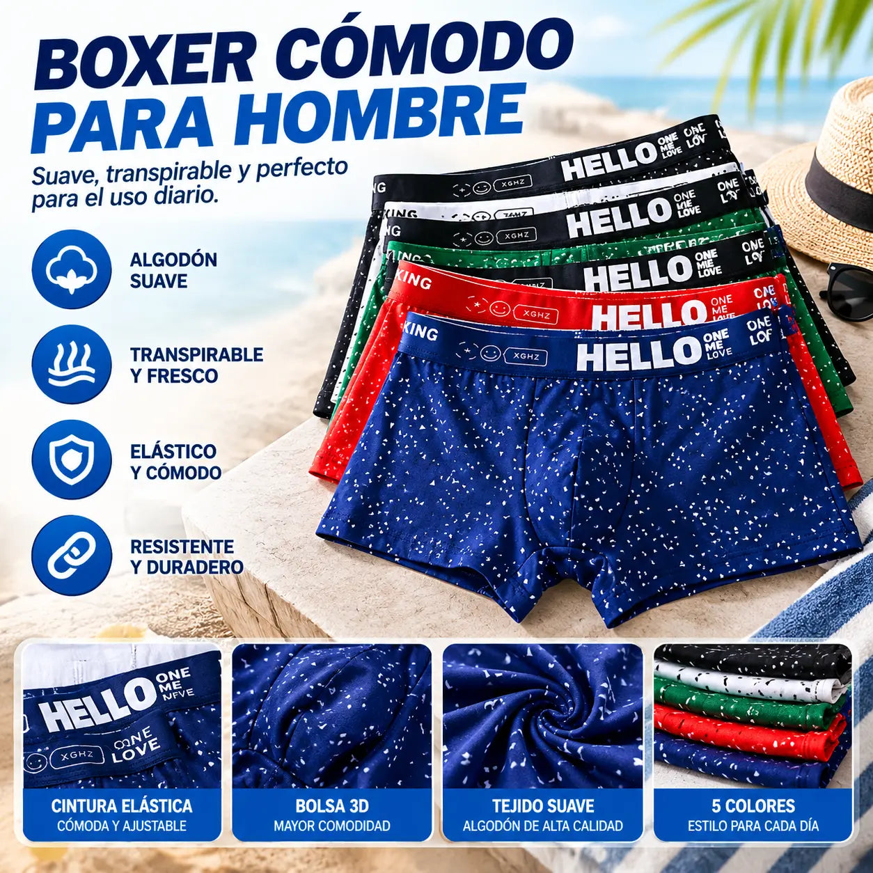 ⏳【Oferta limitada】🔥(5 paquetes) Nuevos bóxers de algodón para hombre