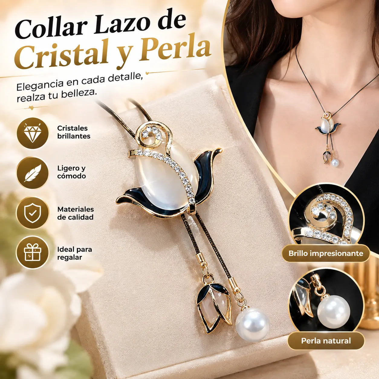 💝【2 piezas】✨Collar largo de tulipán con ojo de gato, cadena para suéter, accesorios de ropa