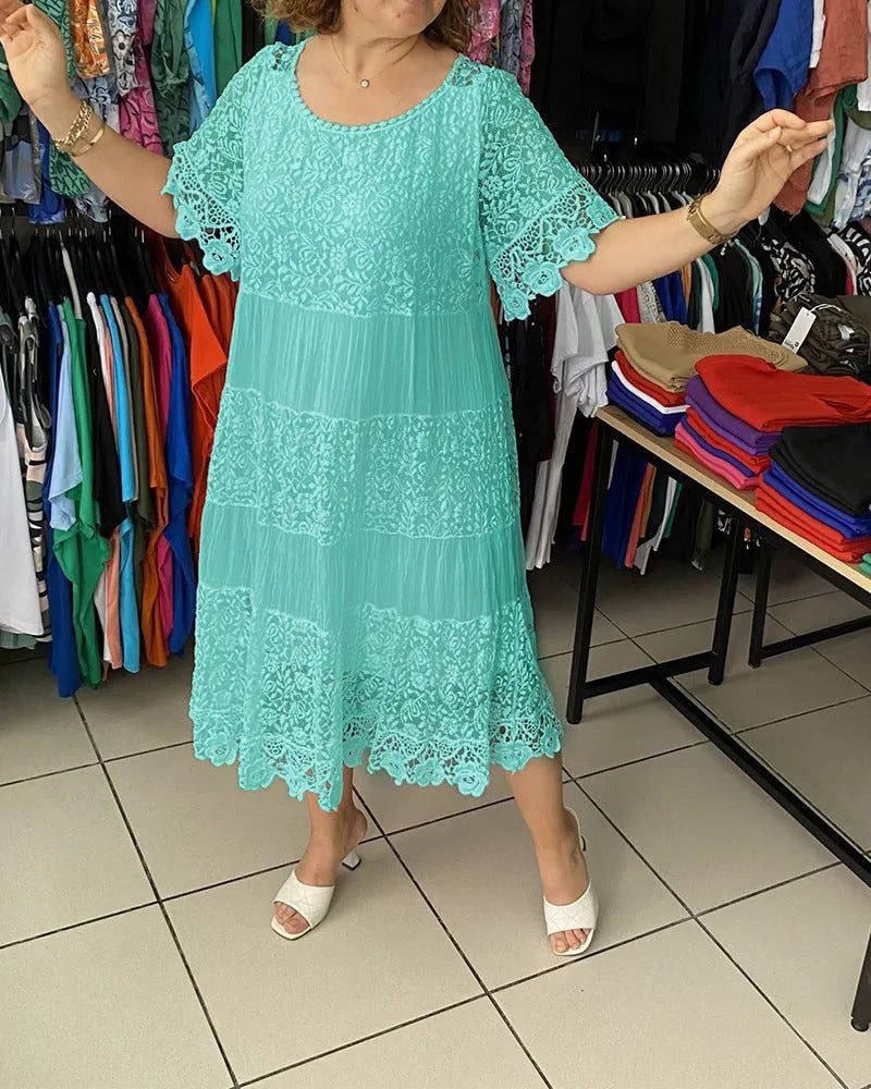 🔥[S-5XL]Nuevos vestidos de encaje de manga corta con cuello redondo