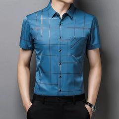 Camisa de verano de seda helada para hombre, camisa de manga corta sin planchado para hombre （M-4XL）