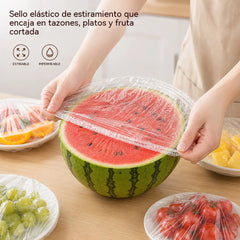 【200 piezas】Film transparente desechable, ideal para recipientes y alimentos. Se ajusta perfectamente, ofrece un buen sellado y es fácil de usar.