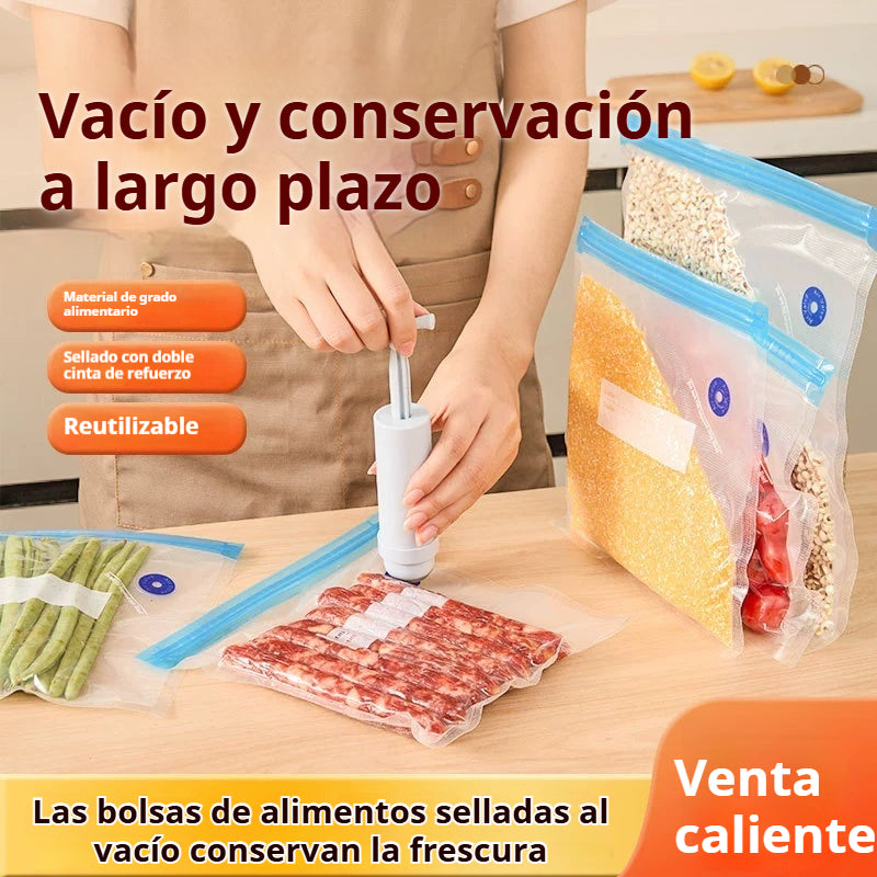 🥦🧊 Kit de Bolsas de Vacío con Bomba Eléctrica – Conserva los Alimentos Frescos por Más Tiempo y Mantén tu Nevera Ordenada