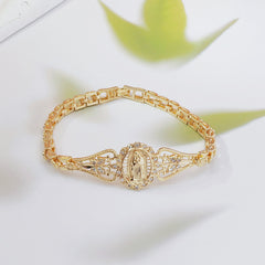 Pulsera de la Virgen María con flores caladas en oro