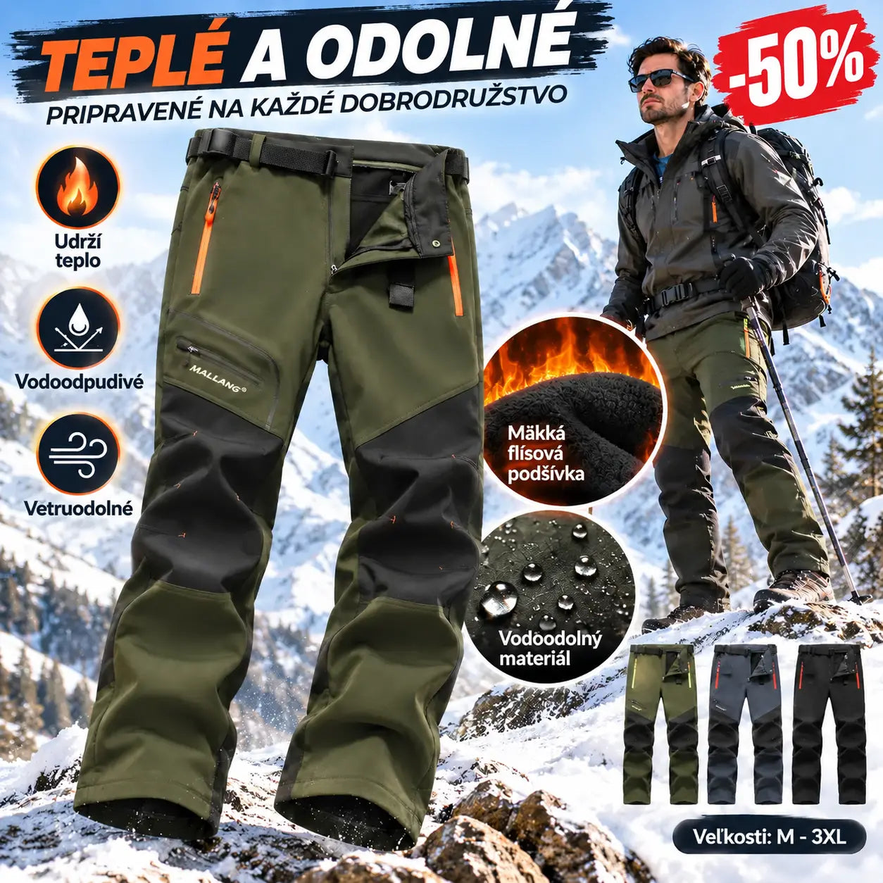 🏃‍♂️【S–5XL】2026 Nové pánske outdoorové jesenné a zimné nohavice – teplé, flísové, nepremokavé a vetruodolné