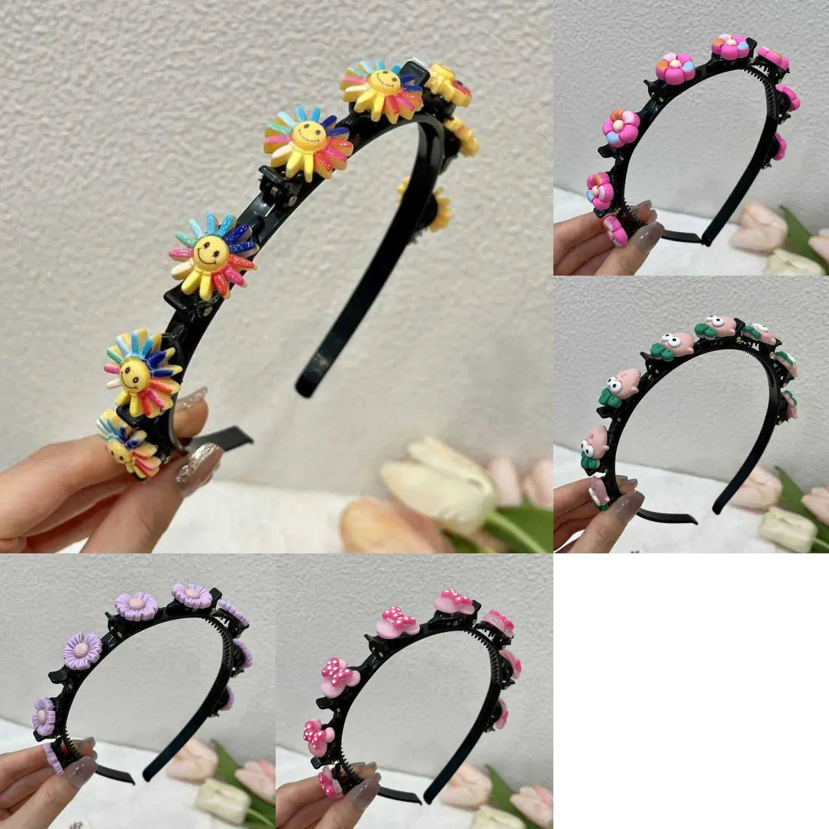 👑【5 piezas】Palitos, pinzas y cintas trenzadas para niñas