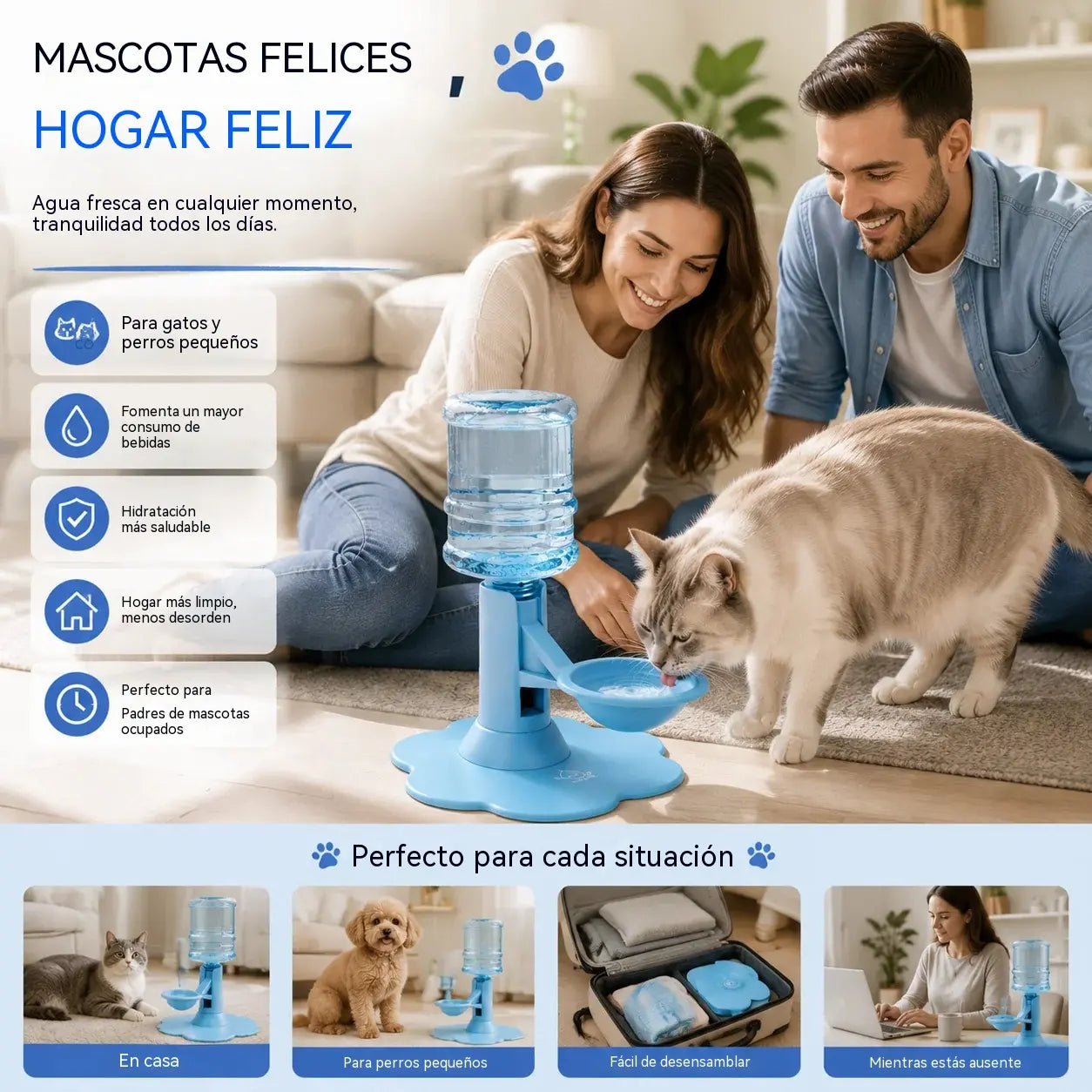 🐾 Mascota automática Dispensador de agua – Autorecarga por gravedad Cuenco de agua para perros y gatos