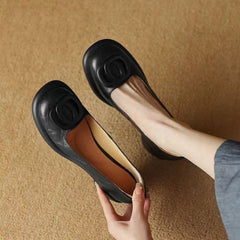 👠【35-40】2024 nuevos zapatos de cuero de punta redonda, tacón grueso, retro, suela suave, versátiles y de moda de 5 CM