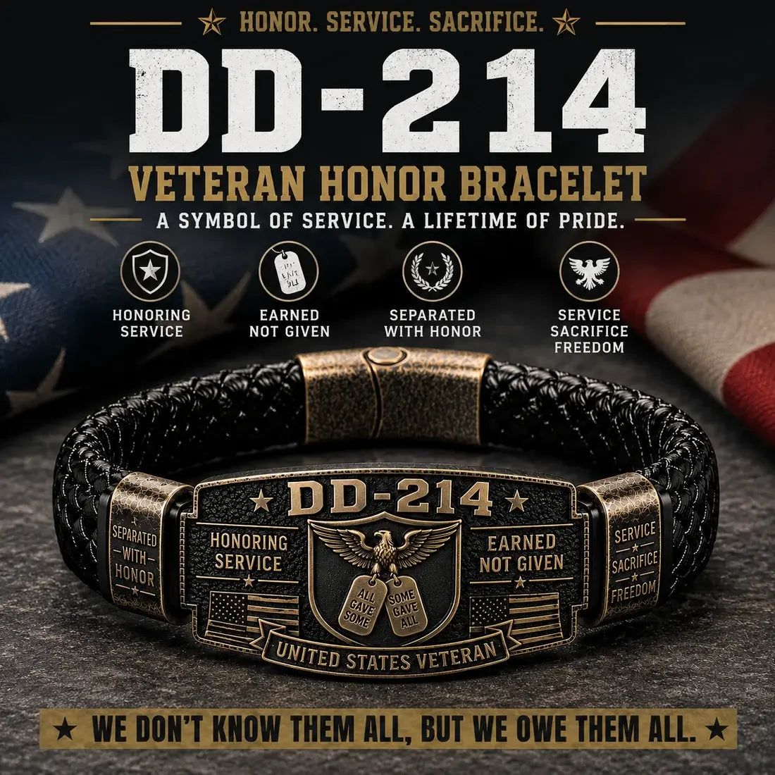 Pulsera retro Honor para hombre DD-214