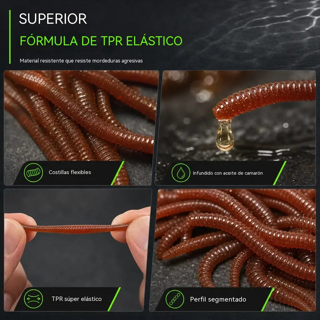 📢📢¡50% de descuento! 【Paquete de 100】⏰ Cebo suave realista con forma de lombriz de tierra, cebo artificial con sabor a camarón, apto para uso en agua dulce y salada.