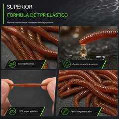 📢📢¡50% de descuento! 【Paquete de 100】⏰ Cebo suave realista con forma de lombriz de tierra, cebo artificial con sabor a camarón, apto para uso en agua dulce y salada.