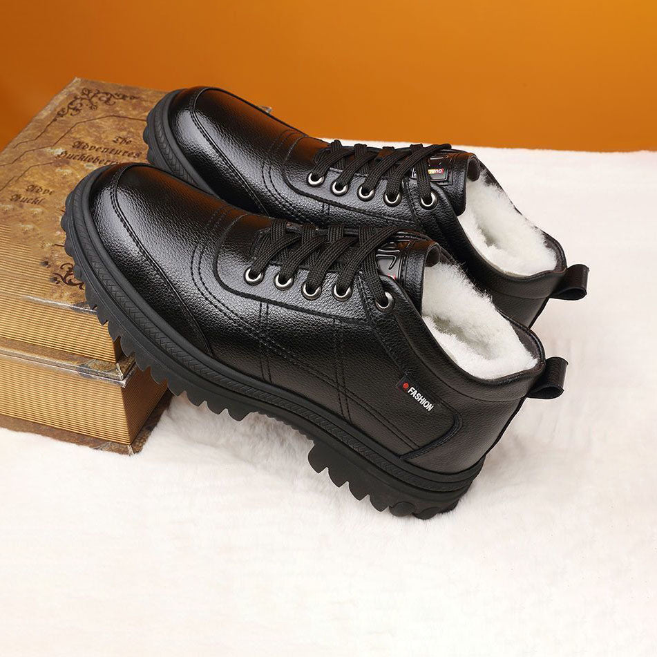 【49% OFF】【39-44】 Zapatos de cuero de suela gruesa, cálidos y esponjosos, engrosados de invierno para hombres