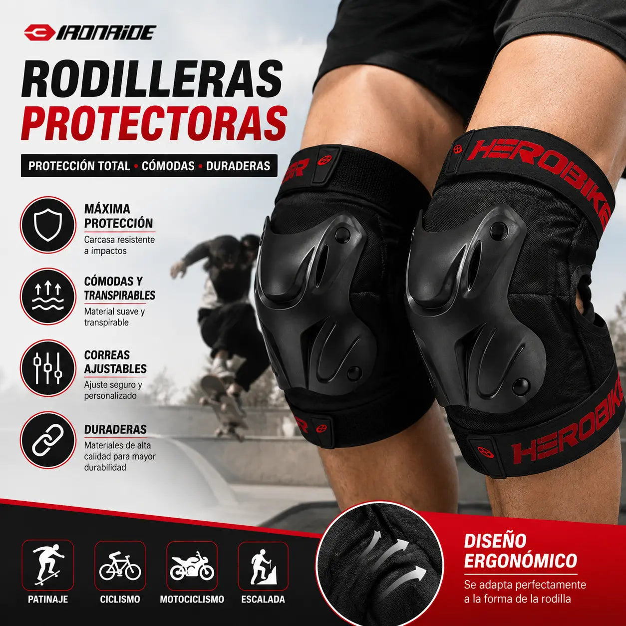 🛡️ Artículos para motociclistas, equipo de protección para motociclistas, rodilleras-articulados y ajustables 🏍️