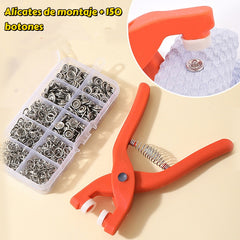 👕Alicates de instalación + 150 botones🧵 Pinza para Colocar Botones sin Coser + 150 Botones Incluidos – ¡Repara tu Ropa en Segundos! ✨