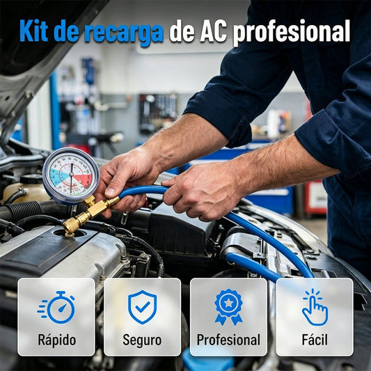🔧❄️ Manguera de recarga de refrigerante AC R134a con manómetro – Antifugas, fácil de leer y compatible con coches, camiones o aire acondicionado doméstico – Recarga DIY segura 🚗