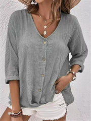😍【S-5XL】Camisa casual suelta con cuello en V para mujer