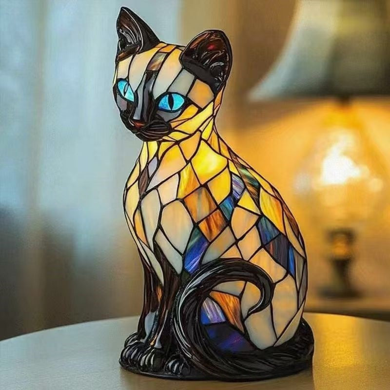 🐱Lámpara de mesa con forma de gato, luz de noche retro hecha de resina colorida, con temática de gato.